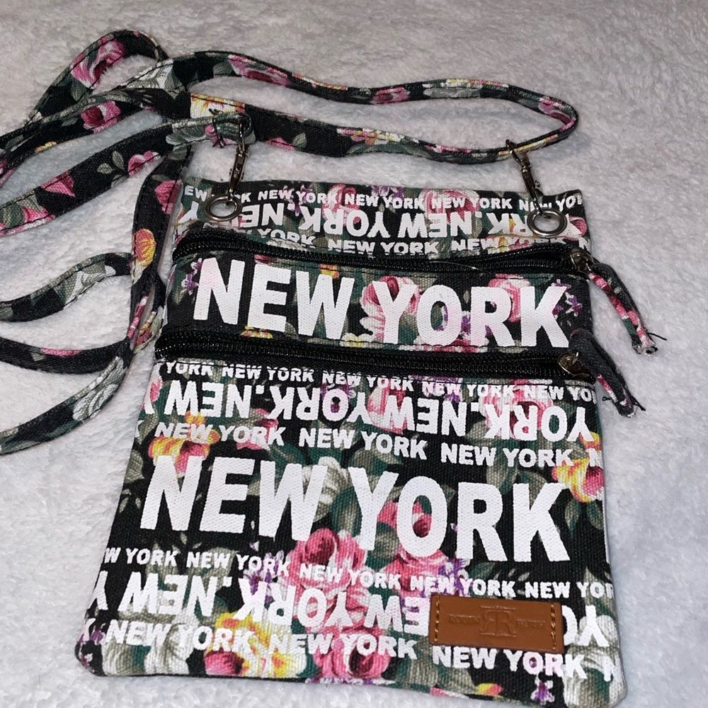 𝅺FLORAL "New York" Monogram Canvas Dual-Zipper Cross Body Bag - Picture 3 of 3